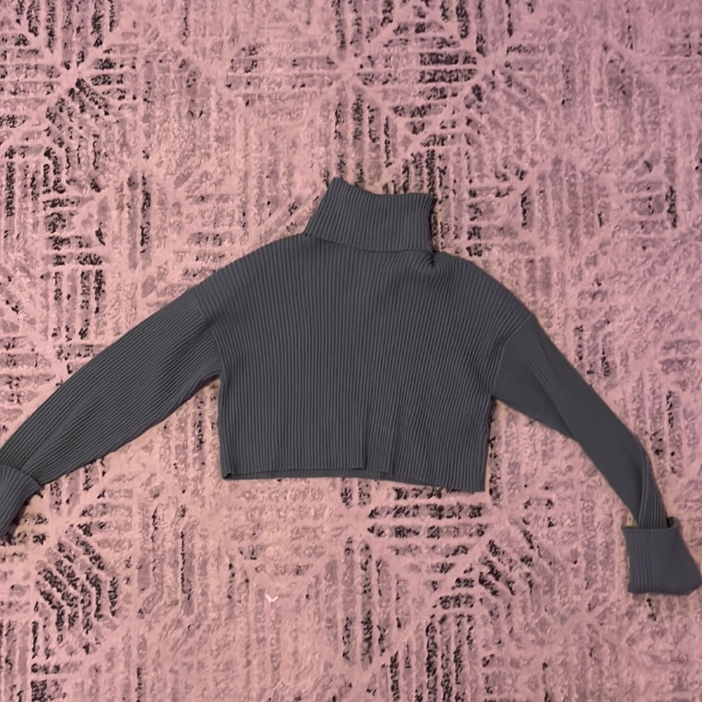 teal cropped knitted turtleneck